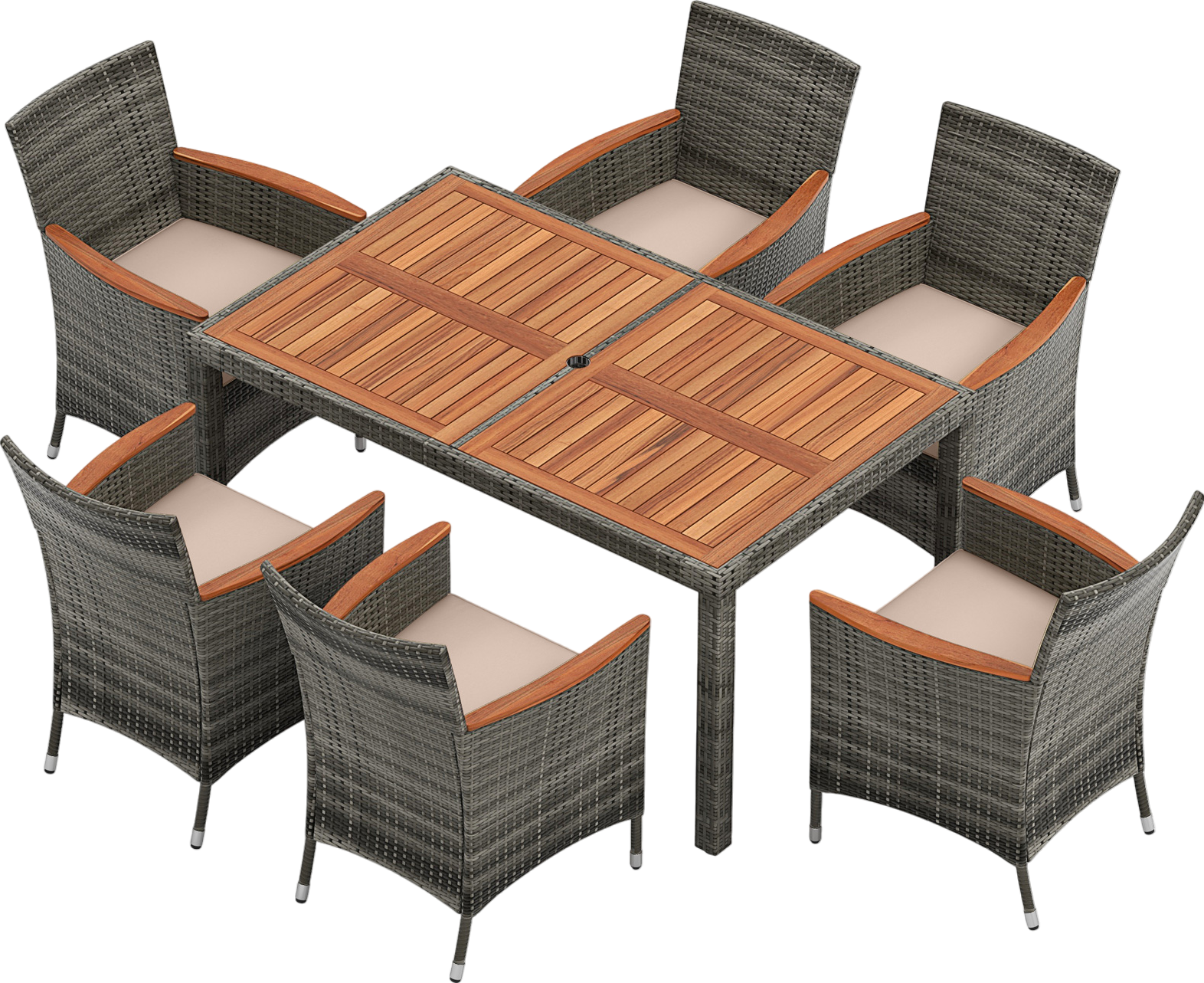 Costway Rattan Wicker Dining Set 7 Pieces with Acacia Wood New