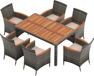 Costway Rattan Wicker Dining Set 7 Pieces with Acacia Wood New