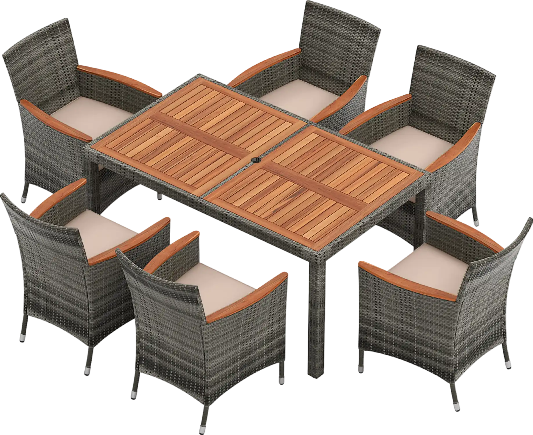 Costway Rattan Wicker Dining Set 7 Pieces with Acacia Wood New