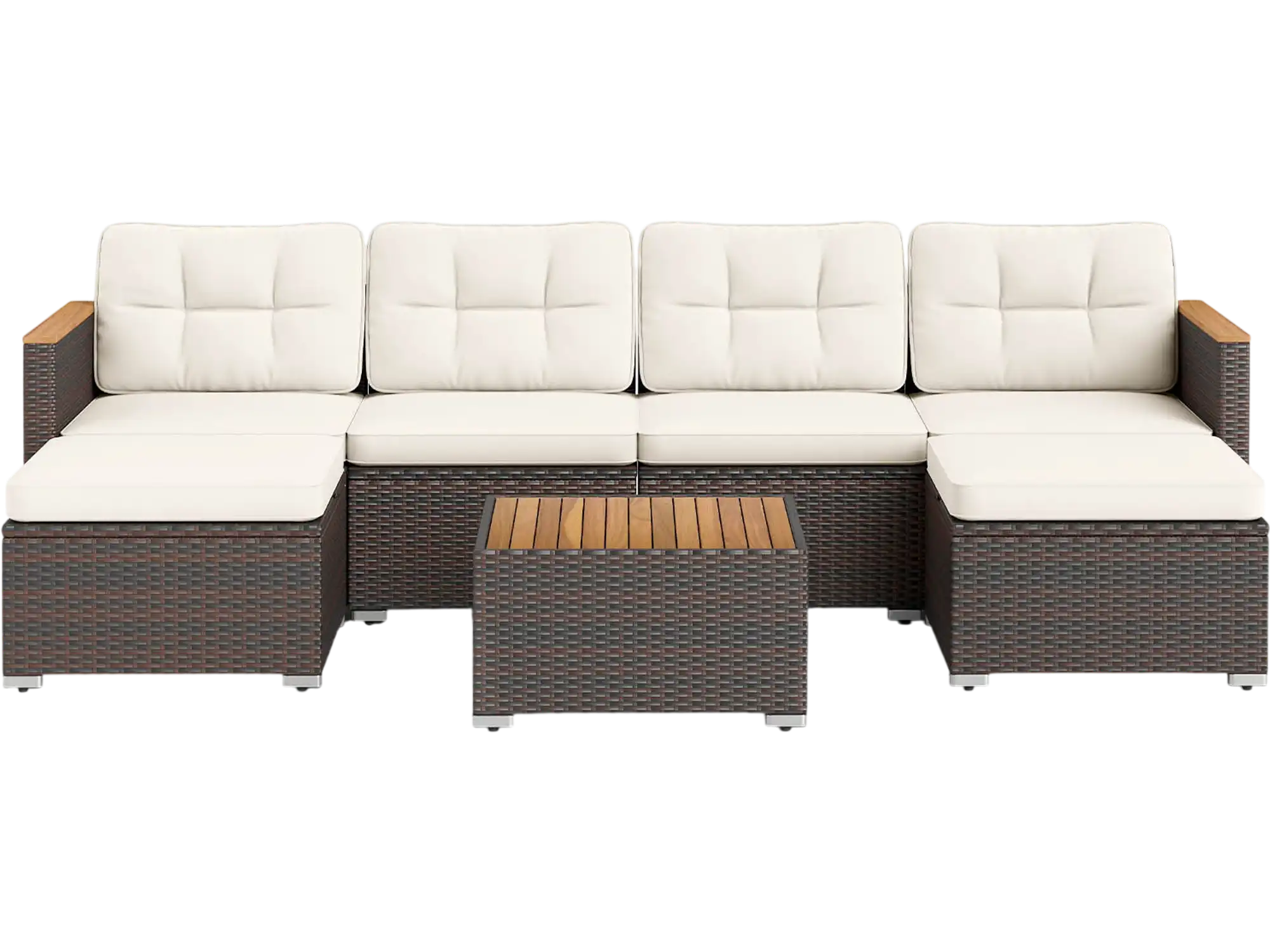 Costway 7-Pc Wicker Patio Conversation Set Wood Armrests Backyard 167495382 New