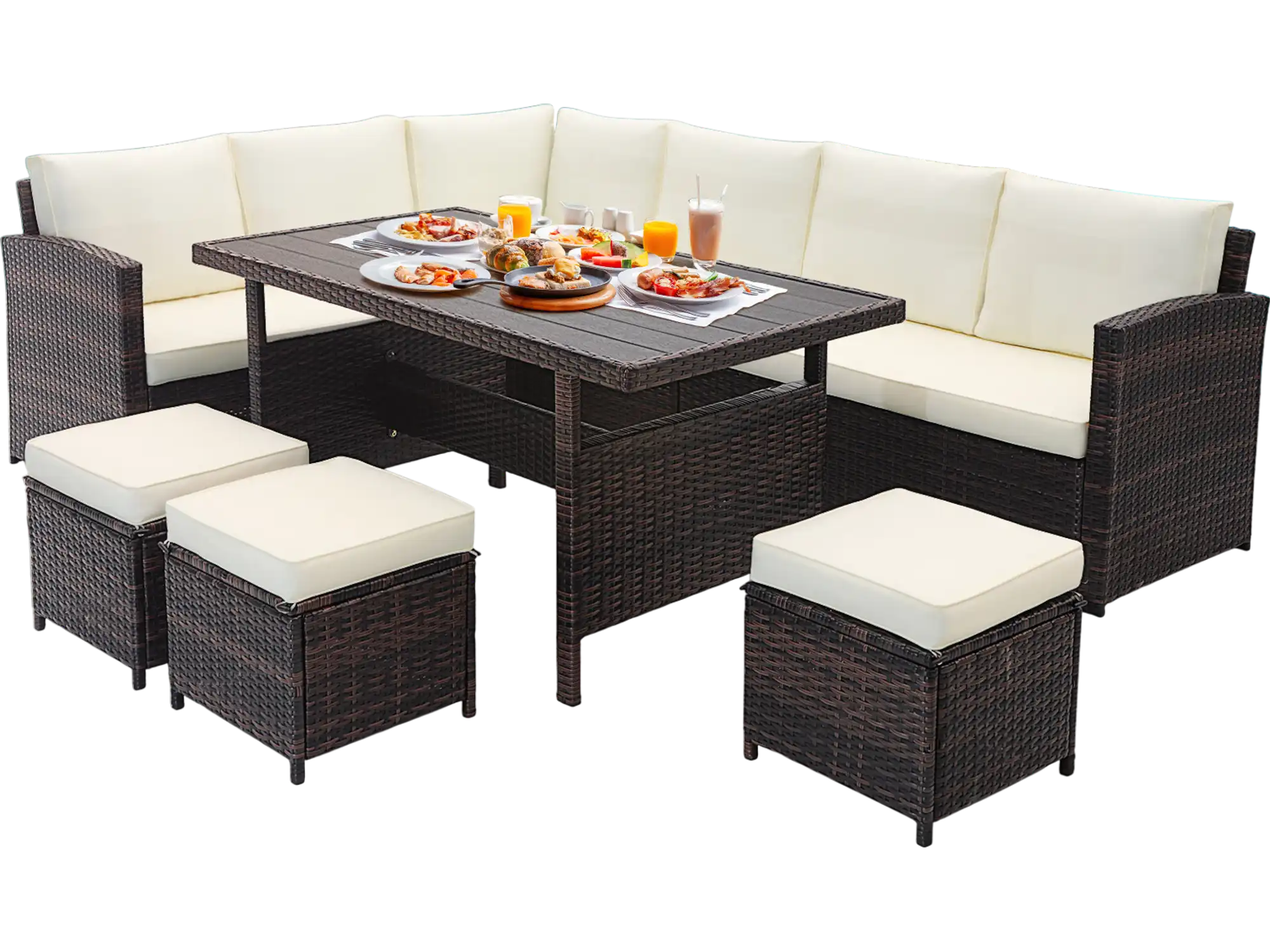 Costway 7 Piece Wicker Patio Furniture Set White 71395624 New