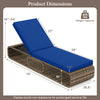 Adjustable PE rattan chaise lounge chair in navy with dimensions, perfect for poolside relaxation and sunbathing.
