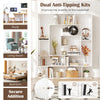 7-tier white bookshelf with dual anti-tipping kits, ideal for home office, living room, or bedroom storage solutions.