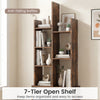 7-tier open-back bookshelf in rustic brown with a drawer, ideal for organizing items in a home office or living room.