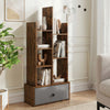 7-tier open-back bookshelf in rustic brown with a drawer, perfect for organizing items in a home office or living room.