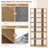 7-tier vertical shoe rack with removable shelves, water-resistant surface, and edge-sealing for durability in natural.