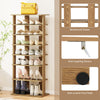 7-tier natural shoe rack with removable shelves, anti-tipping device, and non-slip foot pads for entryways and closets.
