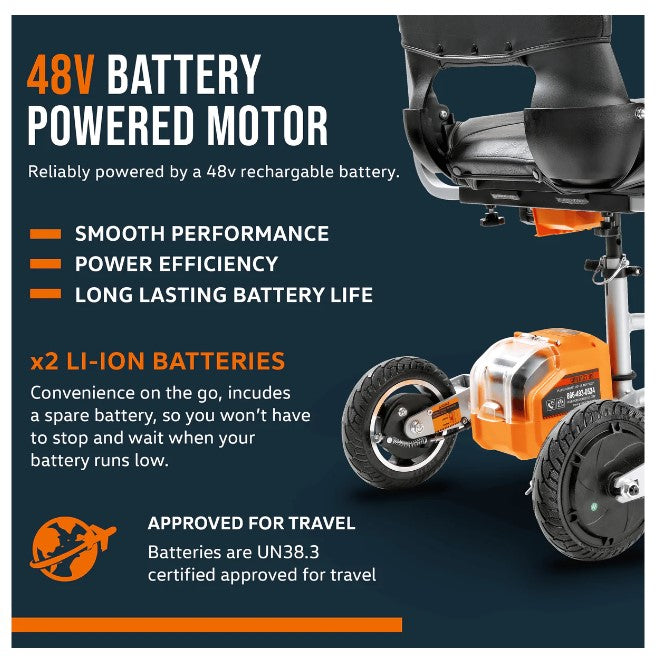 Super Handy GCAT021 Folding Mobility Scooter Plus with 3-Wheels Long Range 48V Brushless Motor and Extra Battery New Canada Only