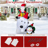 7-foot inflatable Santa Claus riding a polar bear with penguin, featuring LED lights and water bags for stability.
