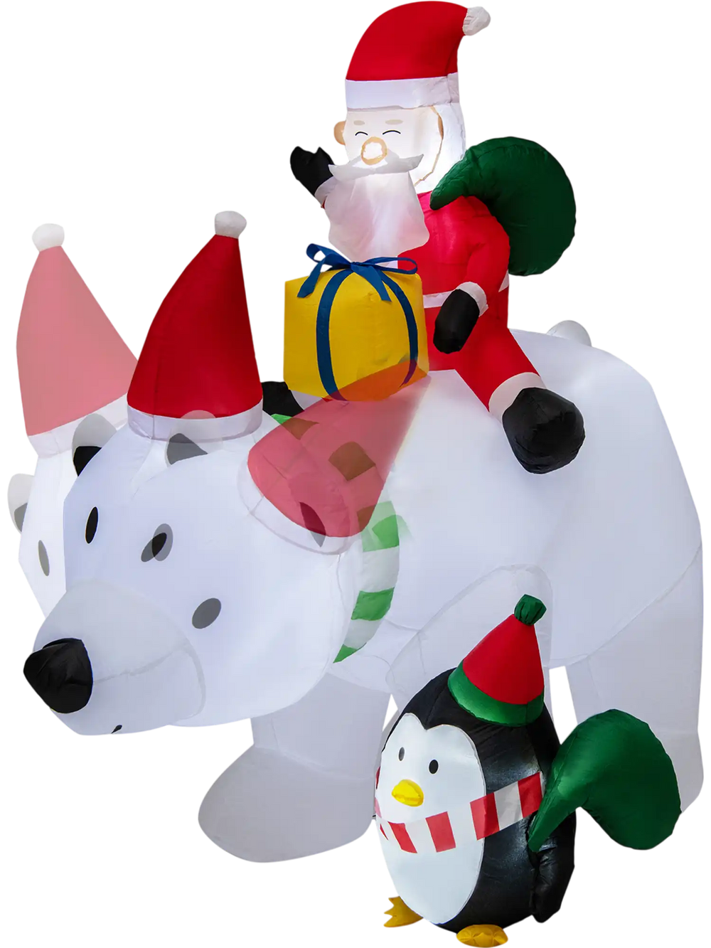 7 Feet Inflatable Santa Claus Riding Bear with Penguin Gift Bags and Gift Box