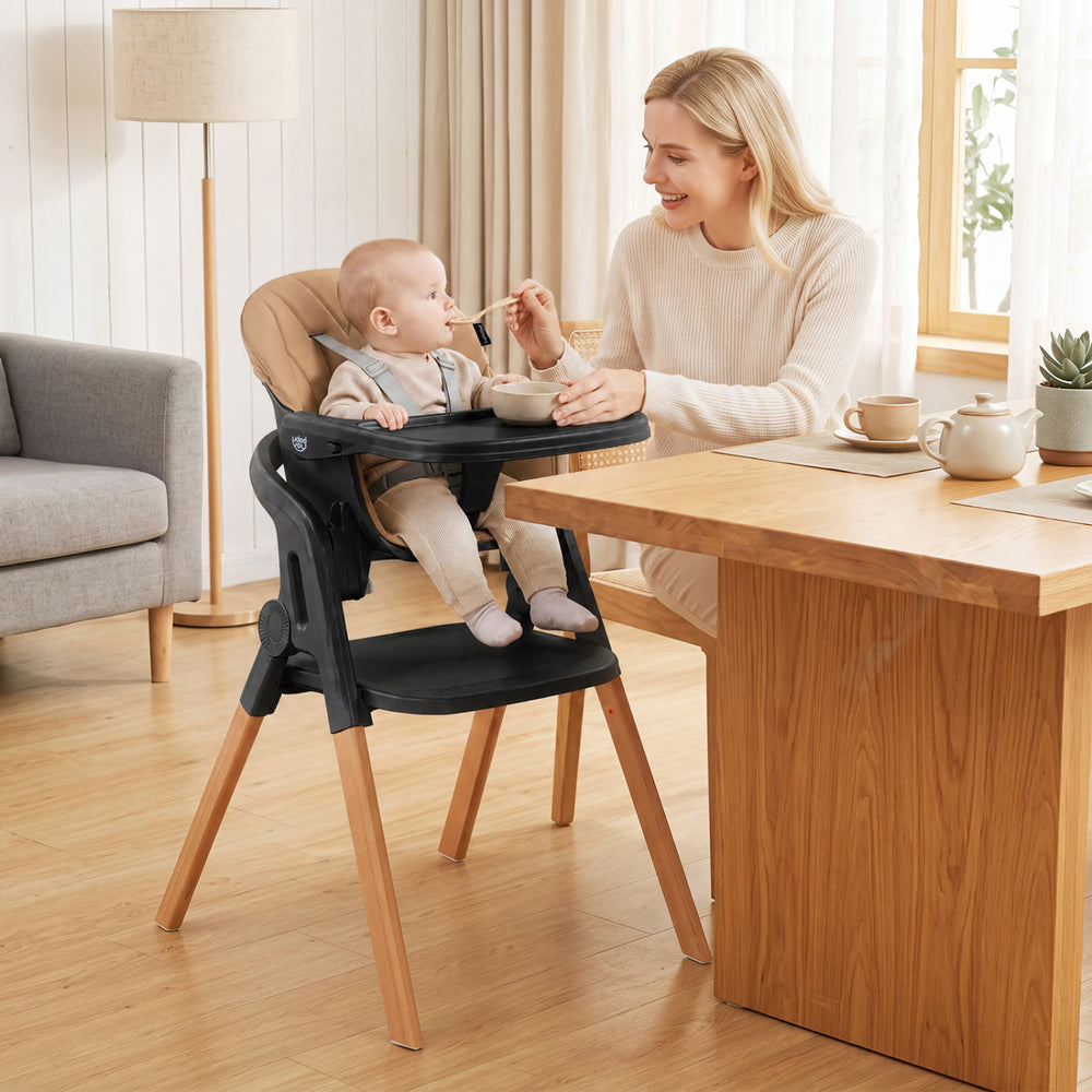 7-in-1 Convertible Foldable Baby High Chair with Adjustable Tray for Kids-Brown - Gallery View 1 of 10