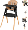 Convertible 7-in-1 baby high chair with adjustable tray, solid beech wood legs, and comfortable PU leather cushion for mealtime.
