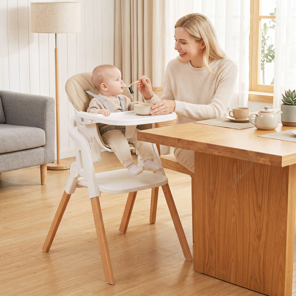 7-in-1 Convertible Foldable Baby High Chair with Adjustable Tray for Kids-Beige - Gallery View 1 of 10