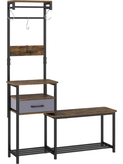 Costway 7-in-1 Entryway Hall Tree Shoe Bench Hooks Removable Drawer 14951612 New