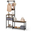 7-in-1 hall tree in rustic brown with shoe bench, hooks, and removable drawer, perfect for entryway storage.