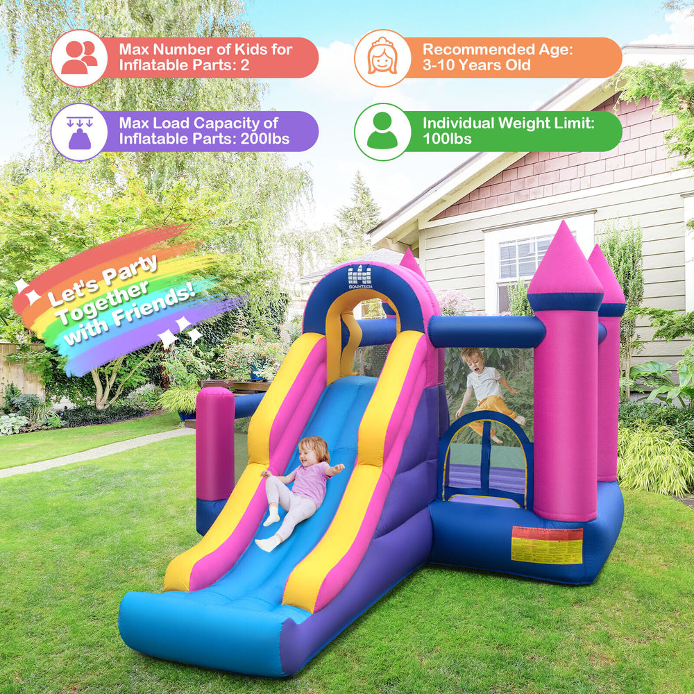 Kids enjoy the 7-in-1 inflatable bounce house with slide, featuring mesh walls and vibrant colors for outdoor fun.