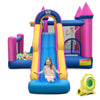Kids inflatable bounce house with long slide, featuring bright colors and mesh walls for supervision, perfect for.