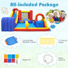 7 in 1 outdoor inflatable bounce house featuring water slides, splash pools, and a climbing wall for backyard fun.