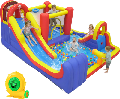 Costway 7-in-1 Outdoor Inflatable Bounce House Water Slide Splash Pool w/ 680W Blower 84193765 New