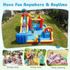 Inflatable bounce house with water slides and splash pools, made of durable 420D oxford fabric, perfect for outdoor fun.