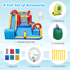 Complete set of 7 in 1 inflatable bounce house with water slides, including blower, stakes, and carrying bag for.