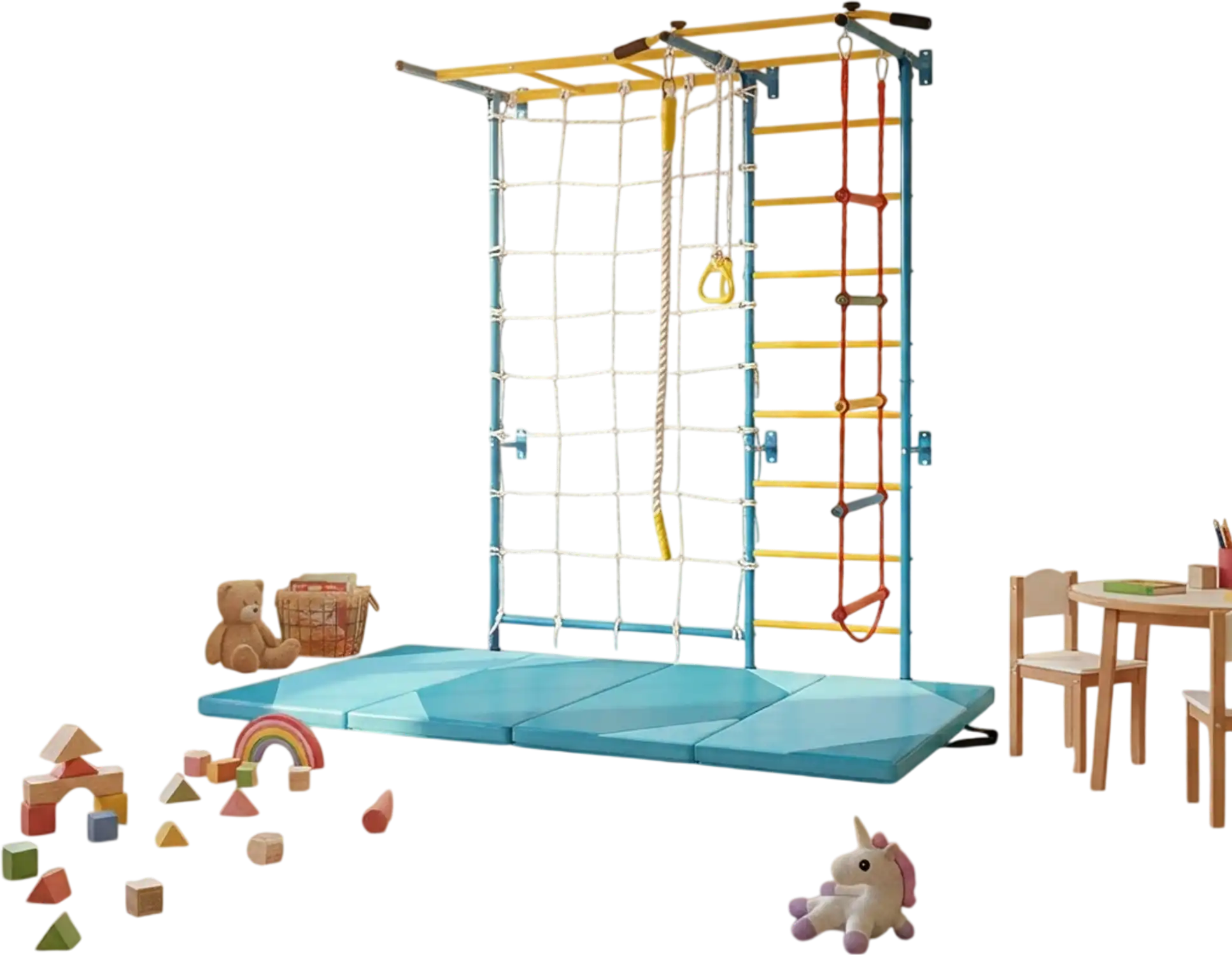 Costway 7-in-1 Swedish Ladder Kids Climber w/ Folding Gymnastics Mat 95724663 New