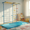 7-in-1 Swedish ladder with monkey bars and folding gymnastics mat for kids, ideal for indoor play and exercise.