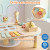Montessori sensory toy activity table with wooden musical elements, safe water-based paint, and robust basswood panels.