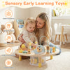 Toddler activity table featuring 7 sensory toys, including a xylophone and bead maze, for early learning and cognitive.