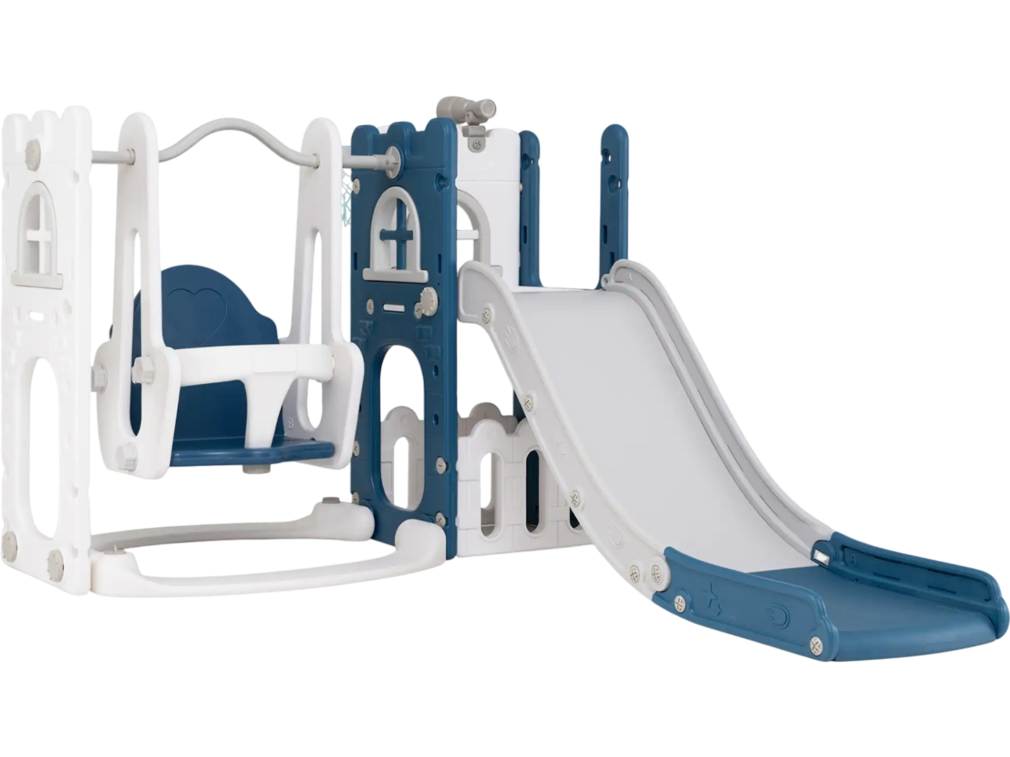 Costway 7-in-1 L-Shaped Toddler Swing Slide Set w/ Ladder Basketball Hoop 10374885 New