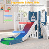 L-shaped toddler swing and slide set in blue with safety slide zones, ideal for secure and fun playtime.