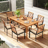 7-piece patio dining set featuring solid acacia wood table and chairs with cushions, perfect for outdoor dining.