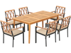 7 Piece Patio Acacia Wood Dining Set Solid Wooden Dining Furniture with Umbrella Hole
