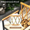 Close-up of the acacia wood backrest with a slatted design, showcasing durability and natural beauty for outdoor dining.