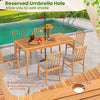 7-piece patio acacia wood dining set with umbrella hole, featuring sturdy chairs and a natural finish for outdoor.