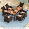 Top view of a 7-piece garden dining patio rattan set with cushions, showcasing the stylish arrangement for outdoor.