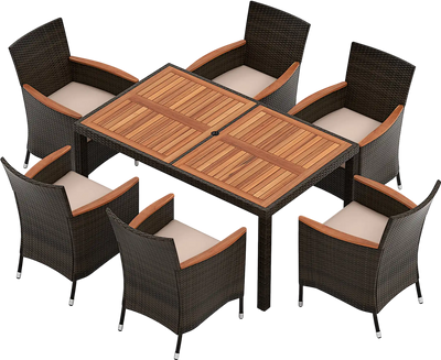 Costway 7-Pc Patio Rattan Garden Dining Set w/ Cushions 19376820 New