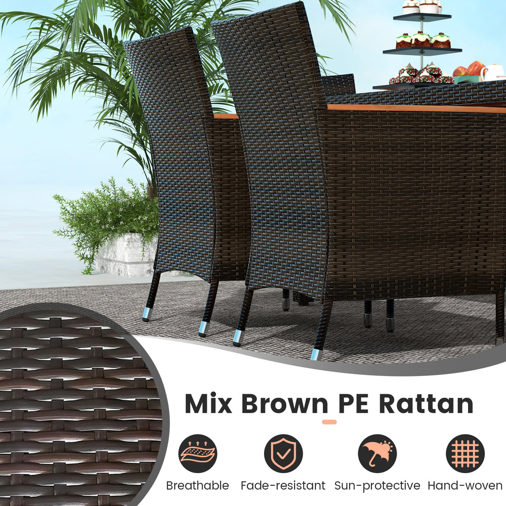 7-piece garden dining patio rattan set with cushions, featuring breathable mix brown PE rattan for outdoor comfort.