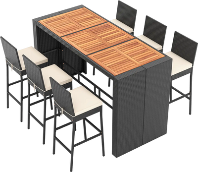Costway 7-Pc Patio Rattan Bar Set w/ Seat Cushions Outdoor Porch Yard Garden 41298635 New