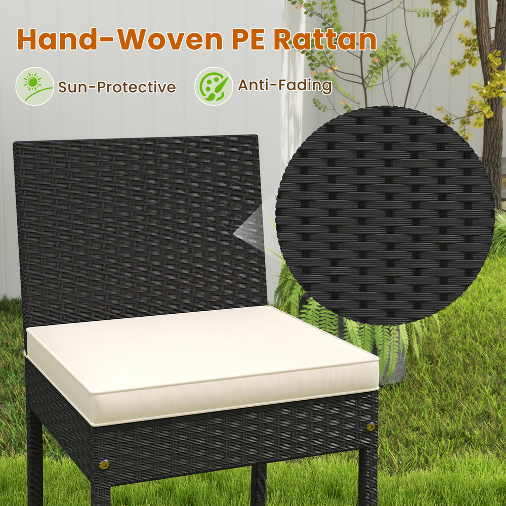 Close-up of hand-woven PE rattan texture with soft cushion for the 7 pieces patio rattan bar set, ideal for outdoor use.