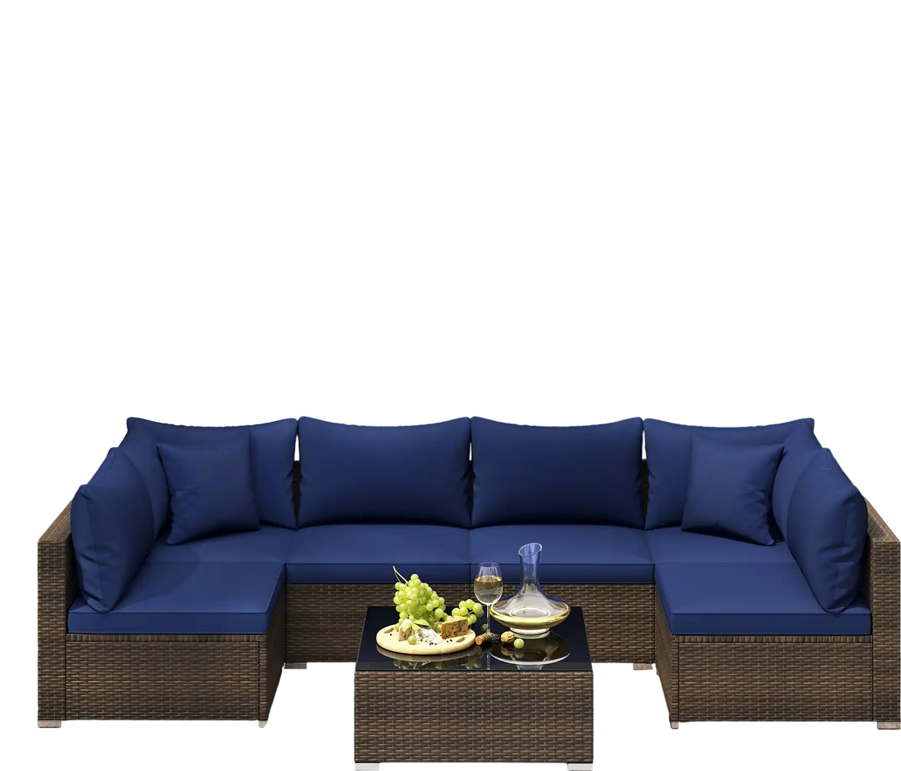 Costway 7-Pc Patio Rattan Sectional Sofa Furniture Set Navy 16593782 New