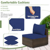 Navy cushion detail for 7 Pieces Patio Rattan Furniture Set, featuring removable covers and smooth zippers for easy.