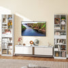 7-tier white bookshelf with spacious drawer and cut-out handle, perfect for organized storage and seamless room.