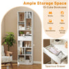 7-tier white bookshelf with 10 open cubes and spacious drawer, ideal for versatile storage in any room.