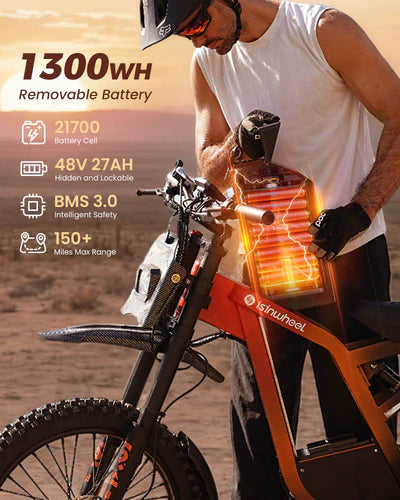 isinwheel R8 Electric Dirt Bike 3000W 35 MPH 150 Mile Range 48V New