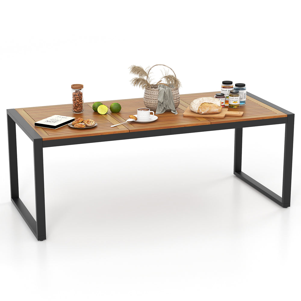 79-inch acacia wood patio table with a 1.9-inch umbrella hole, perfect for garden gatherings and poolside dining.