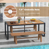 79-inch acacia wood patio table featuring a 1.9-inch umbrella hole, perfect for outdoor dining and gatherings.