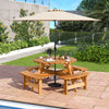 Round picnic table set made of natural fir wood with 4 benches, ideal for outdoor dining and gatherings.