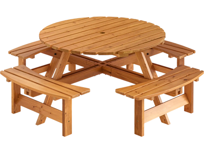 Costway 8-Person Round Picnic Table Set Circular Patio Dining Table w/ Benches Yellow 863745219 New