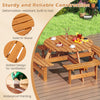 Round picnic table set made of natural fir wood with waterproof finish, ideal for outdoor dining with family and.